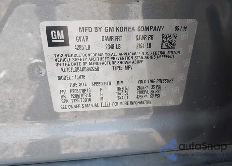 2019 Chevrolet Trax Lt from USA, damaged, VIN KL7CJLSB4KB942258